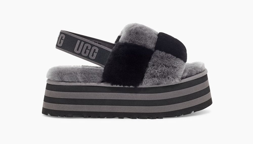 Ugg Slide Womens - Ugg Disco Checker Black / Dark Grey - 172REFBWN